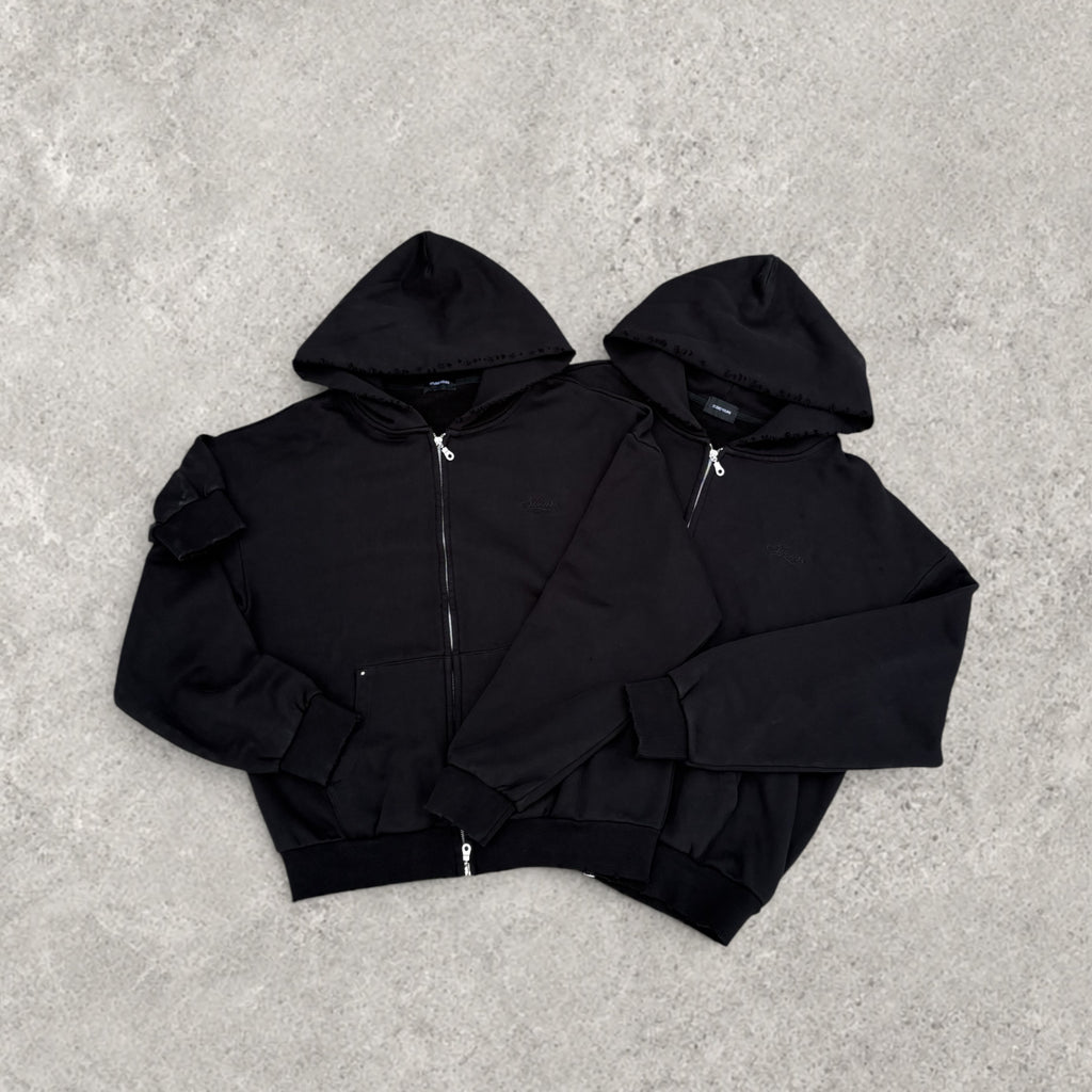 DISTRESSED ZIP HOODIE