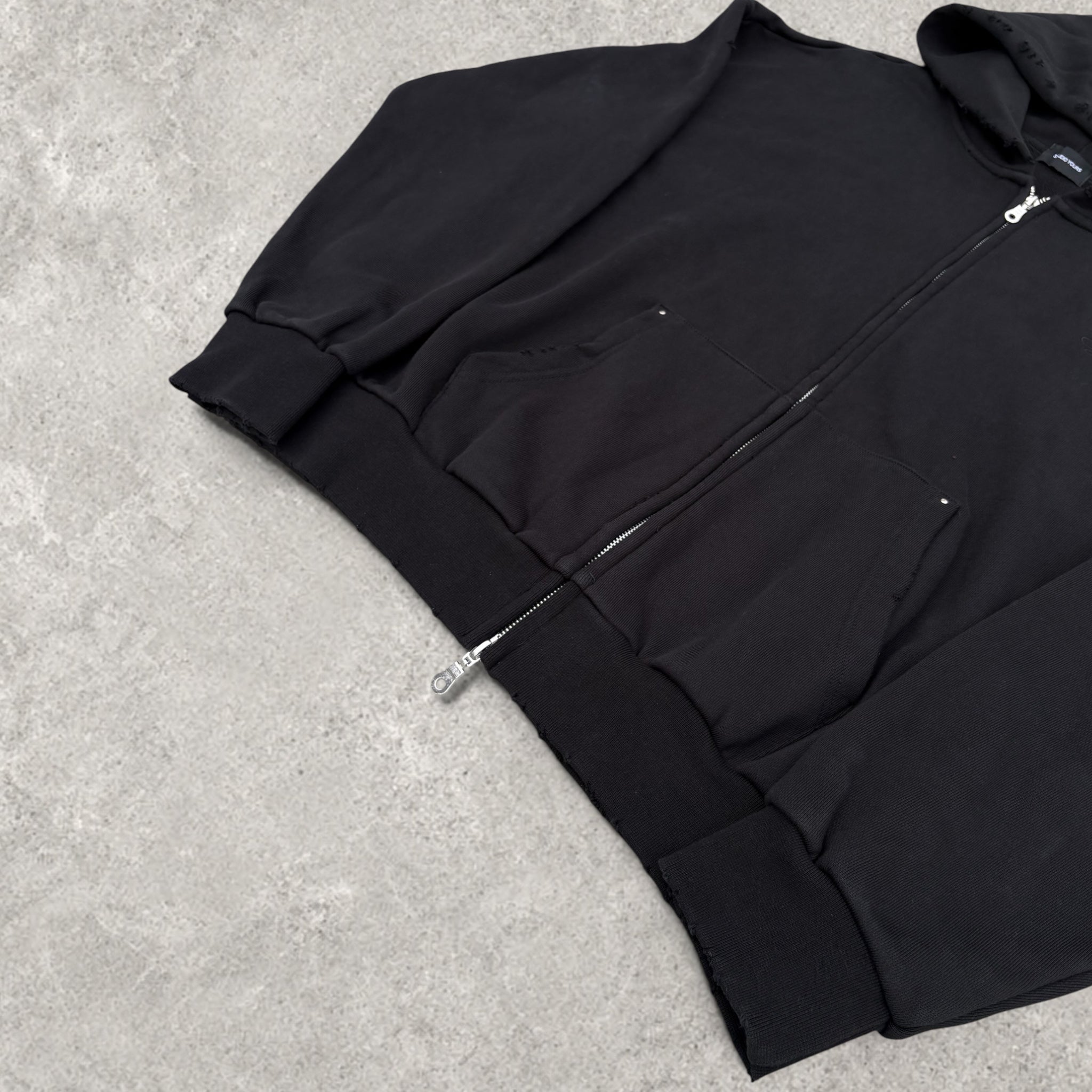 DISTRESSED ZIP HOODIE