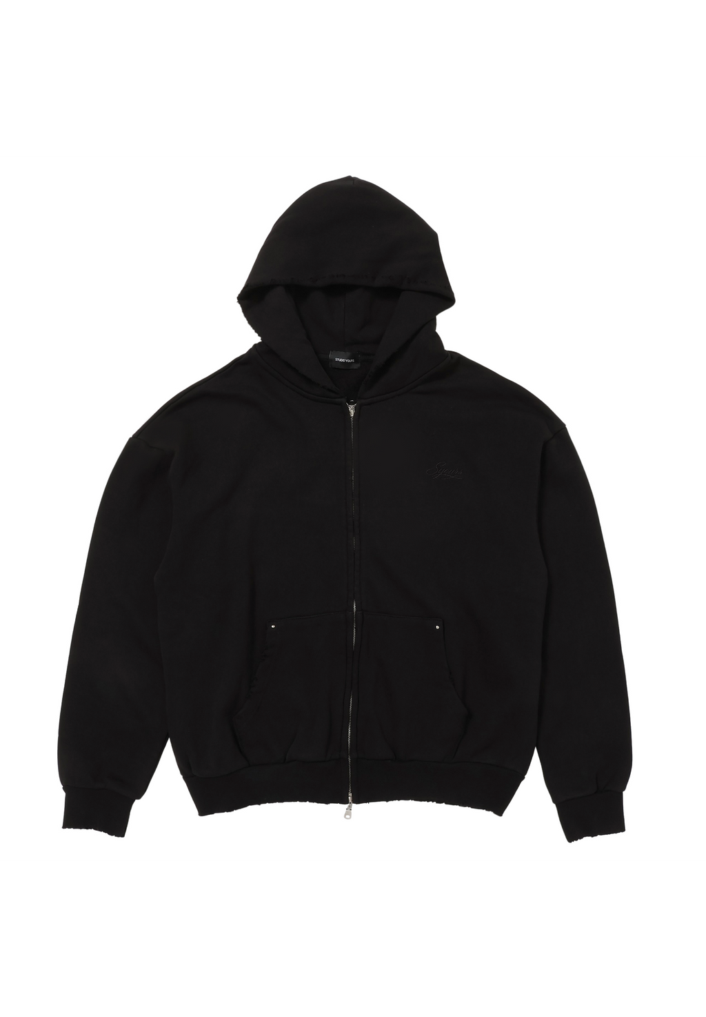DISTRESSED ZIP HOODIE