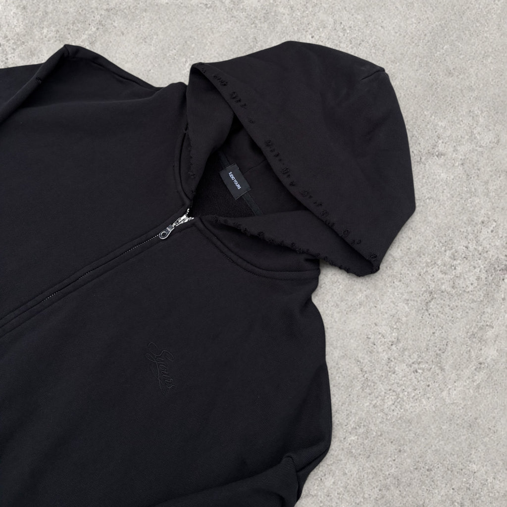 DISTRESSED ZIP HOODIE